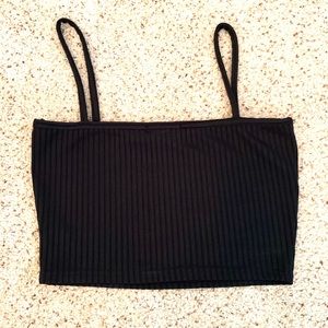 Cropped Black Straight Neck Top